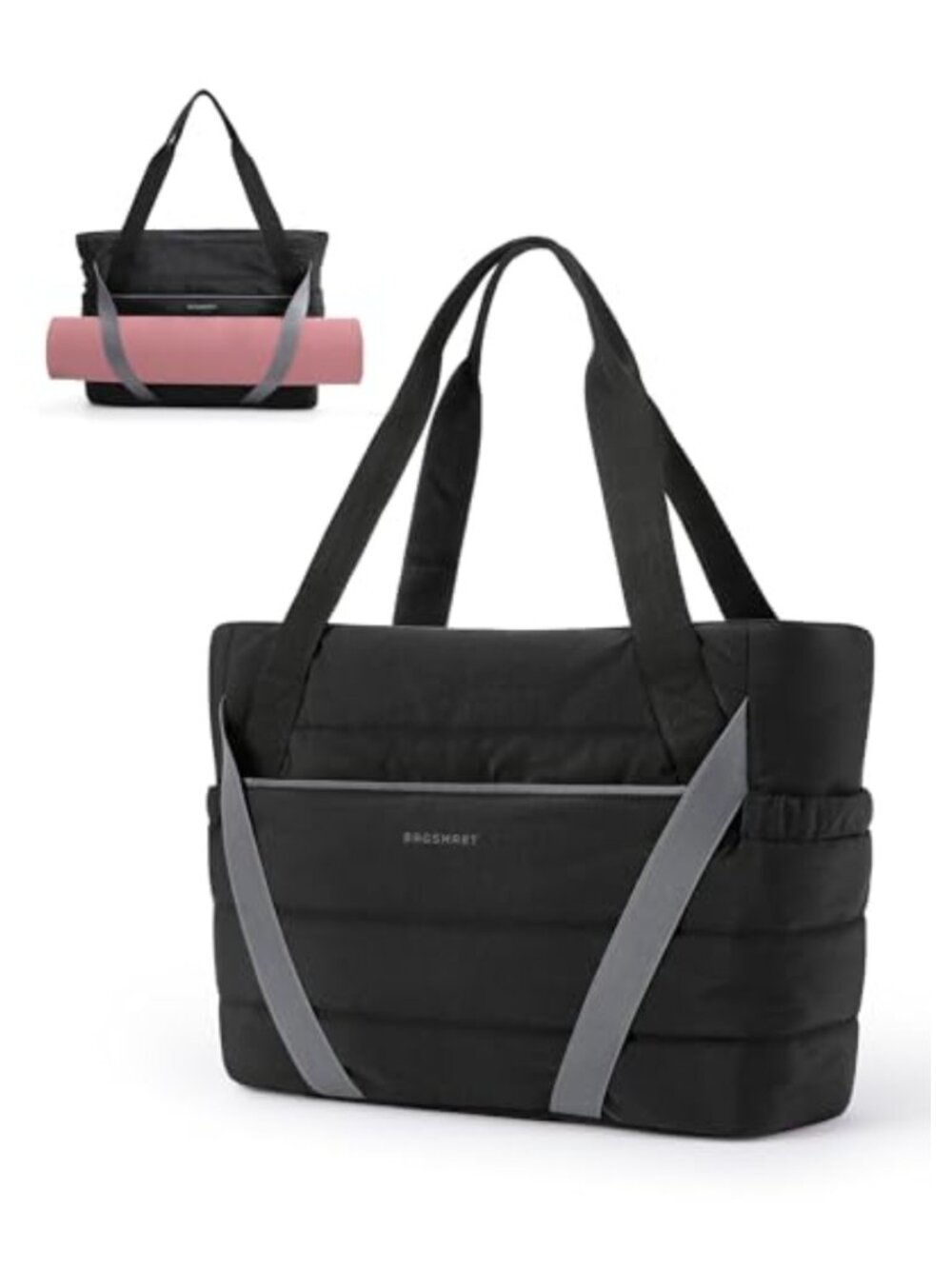Quilted Tote Bag Nylon Water-Resistant Travel Gym Yoga Mat Straps Zip